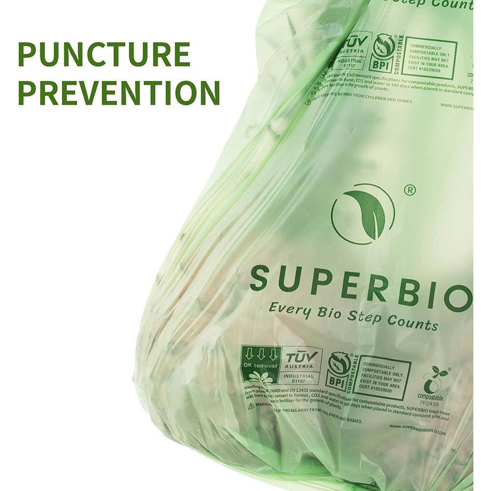 SUPERBIO 3 Gal. Compostable Trash Bags with Handle Eco-Friendly for Food Scraps (80-Count) SU-3GAL-H-80PK