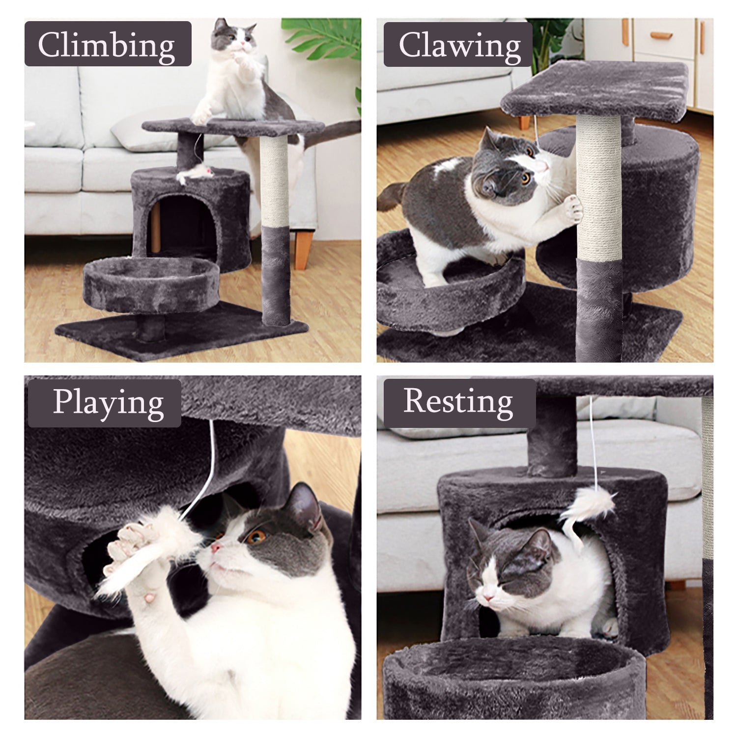 Walchoice Dark Gray Cat Tree Cat Tower for Indoor Cats, Cat Furniture with Scratching Post & Condo, 20.5” x 20” x 15.5”