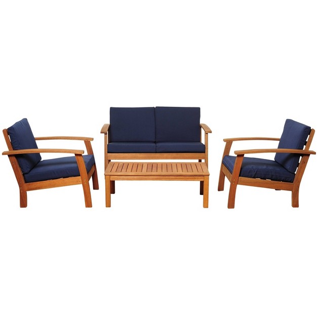 Murano 4pc Eucalyptus Wood Patio Conversation Set Navy International Home Miami