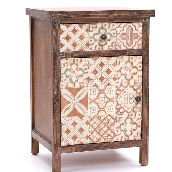 Farmhouse Patchwork Wood Side Table with Storage - 26.4