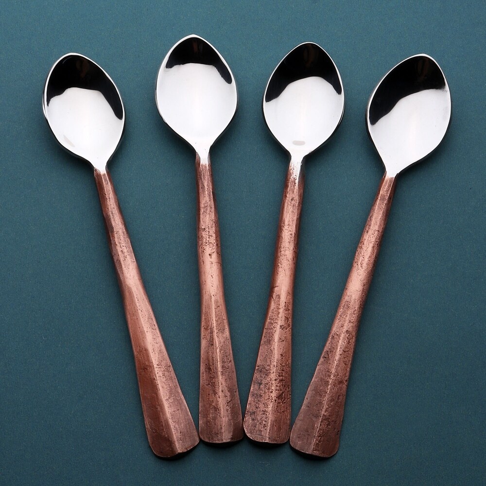 Ridge Design Copper Antique Coffee/Demitasse Spoon 4 Pcs. Set