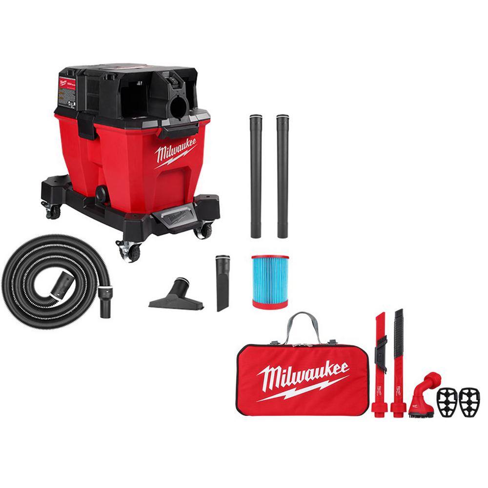 MW M18 FUEL 9 Gal. Cordless Dual-Battery WetDry Shop Vacuum with AIR-TIP 1-14 in. - 2-12 in. (4- Piece) Automotive Kit 0920-20-49-90-2019A