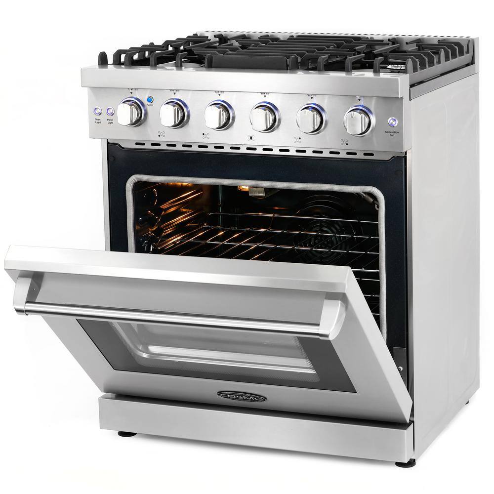 Cosmo 30 in. 4.55 cu. ft. Commercial-Style Gas Range with Convection Oven in Stainless Steel with Storage Drawer COS-EPGR304