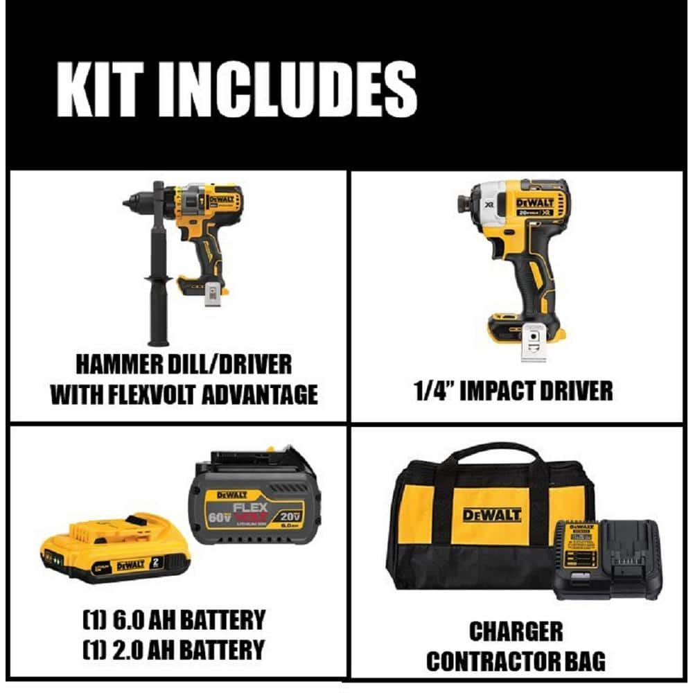 DEWALT 20V MAX Cordless Brushless Hammer Drill/Driver 2 Tool Combo Kit with FLEXVOLT ADVANTAGE DCK2100D1T1