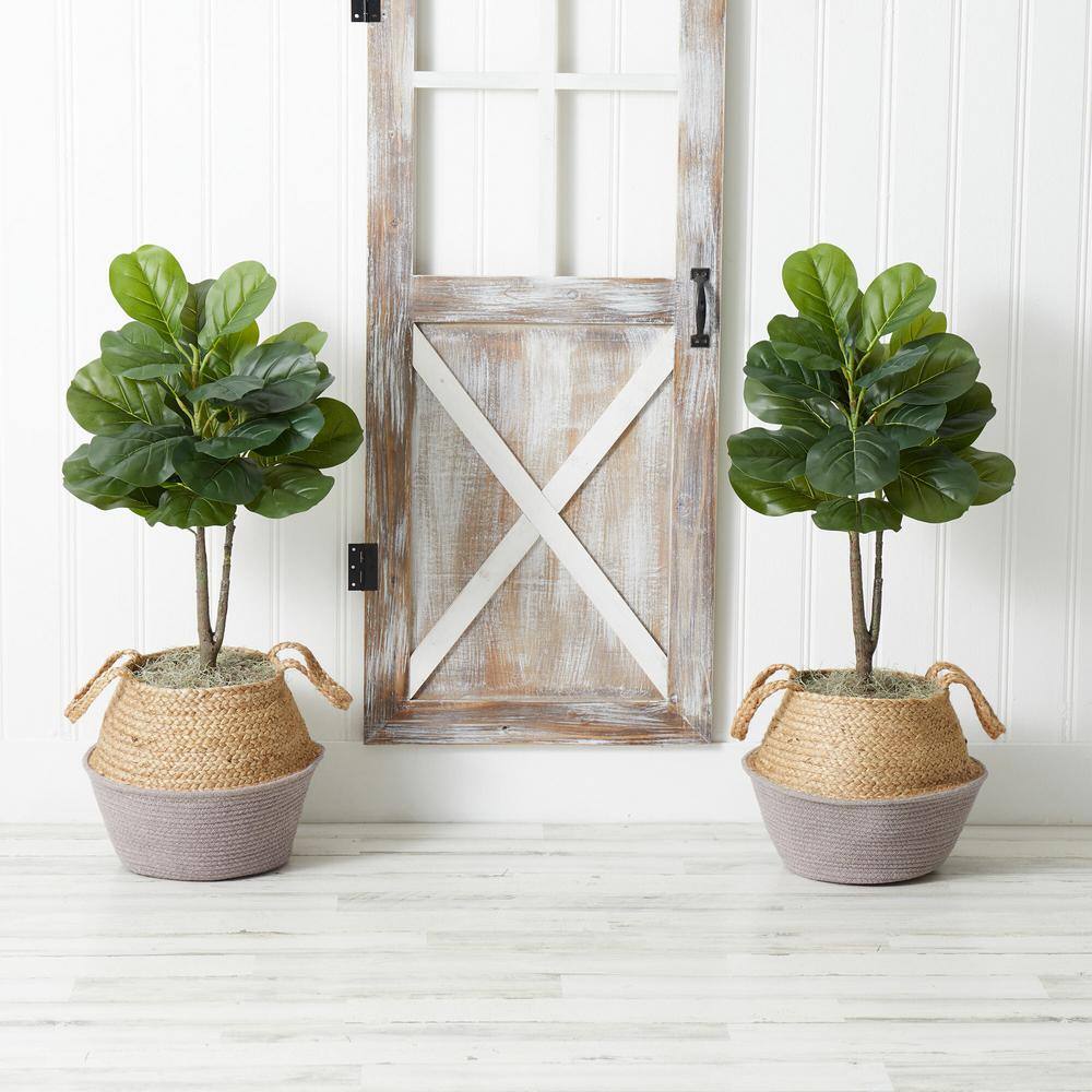 Nearly Natural 3 ft. Artificial Fiddle Leaf Fig Tree with Handmade Cotton and Jute Woven Planter DIY Kit (Set of 2) P1908-S2-GA