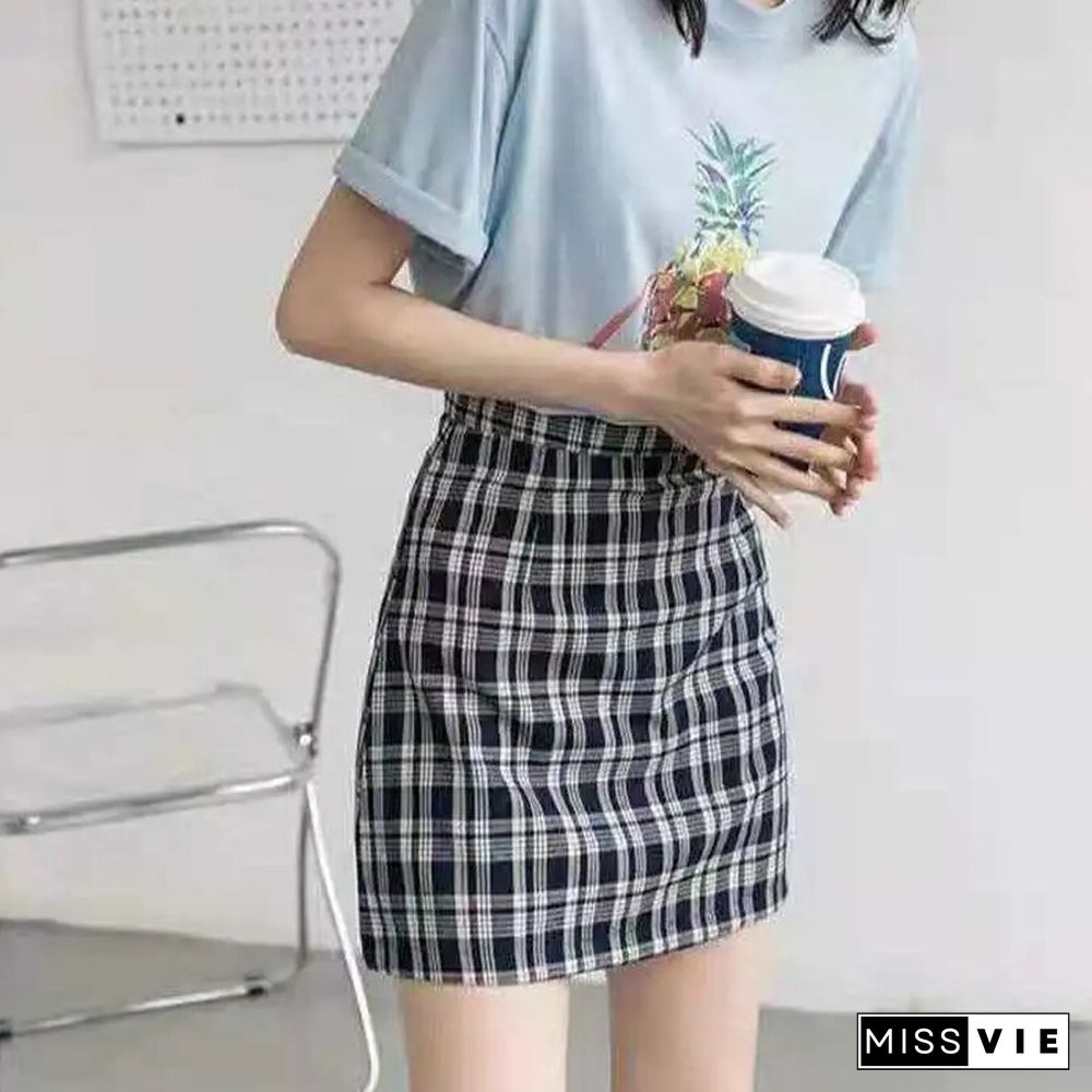 Sexy Slim Plaid Skirts Women High Waist Chic A-line Mini Skirts Summer Casual Korean Zipper Preppy Style All-match Hip Skirt New