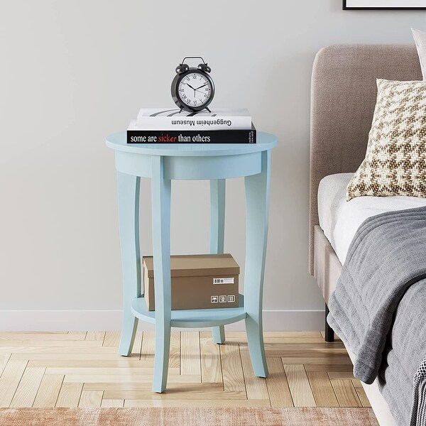 End Table Living Room Small Side Table with 2-Tier Storage Shelves，Round Bedside Tables