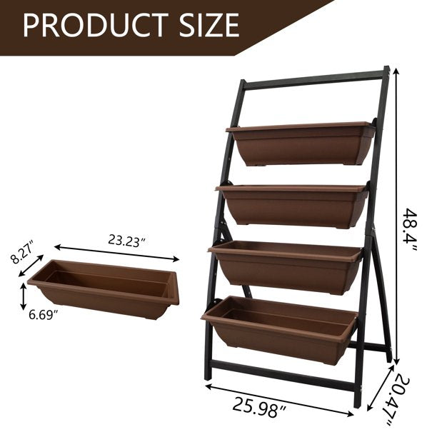 4 Tier Vertical Raised Garden Bed Elevated Planters Outdoor Indoor Brown