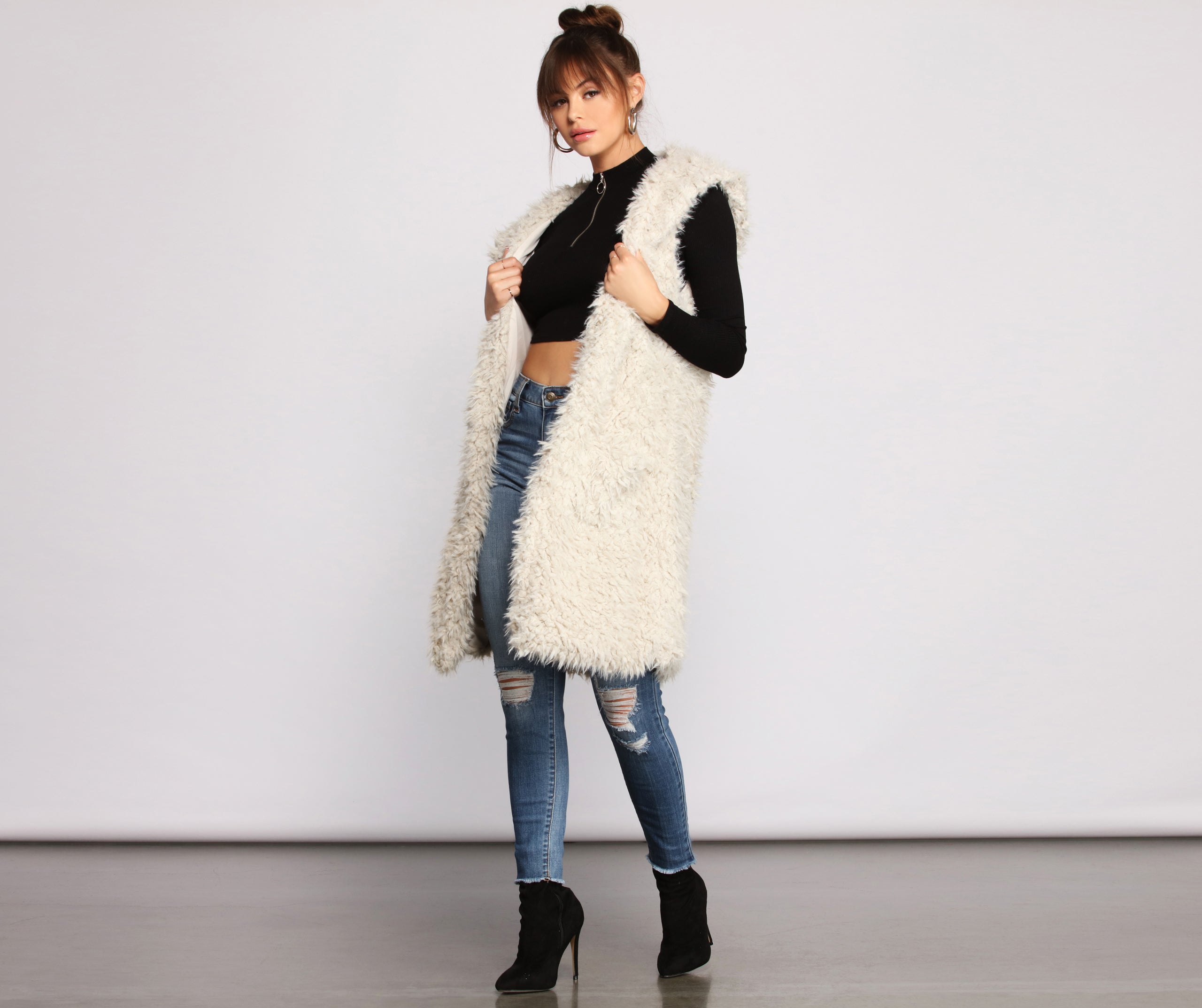 Major Diva Faux Fur Long-Line Hooded Vest