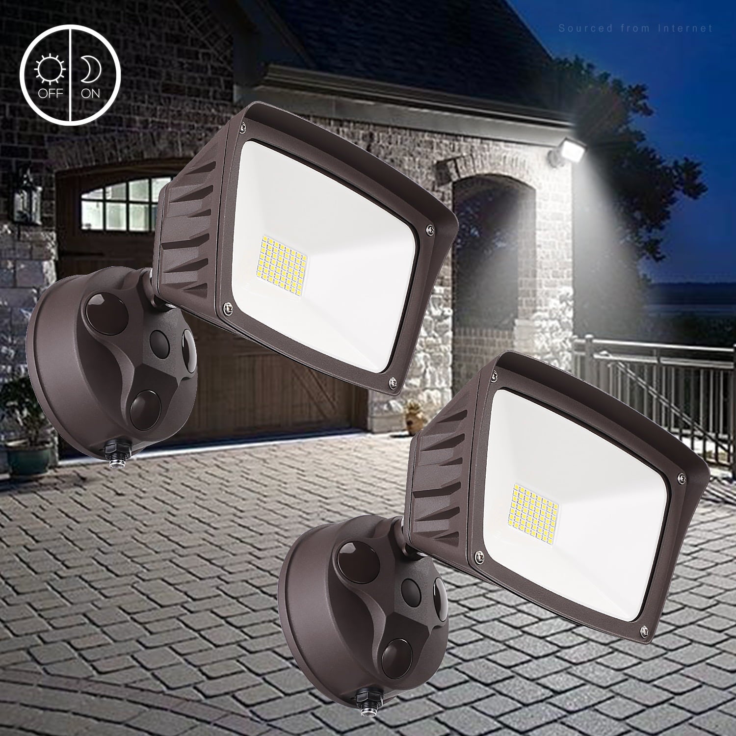 LEONLITE 2 Pack LED Outdoor Dusk to Dawn Flood Light， Security Floodlight with Photocell Sensor， IP65 Waterproof， Exterior Area Lighting for Yard， 5000K Daylight