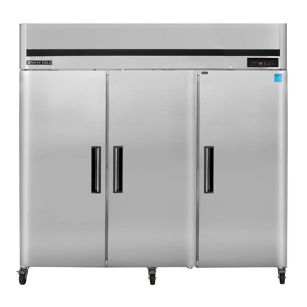 Maxx Cold Triple Door Reach in Refrigerator Top Mount 72 cu. ft. in Stainless Steel MCRT-72FDHC