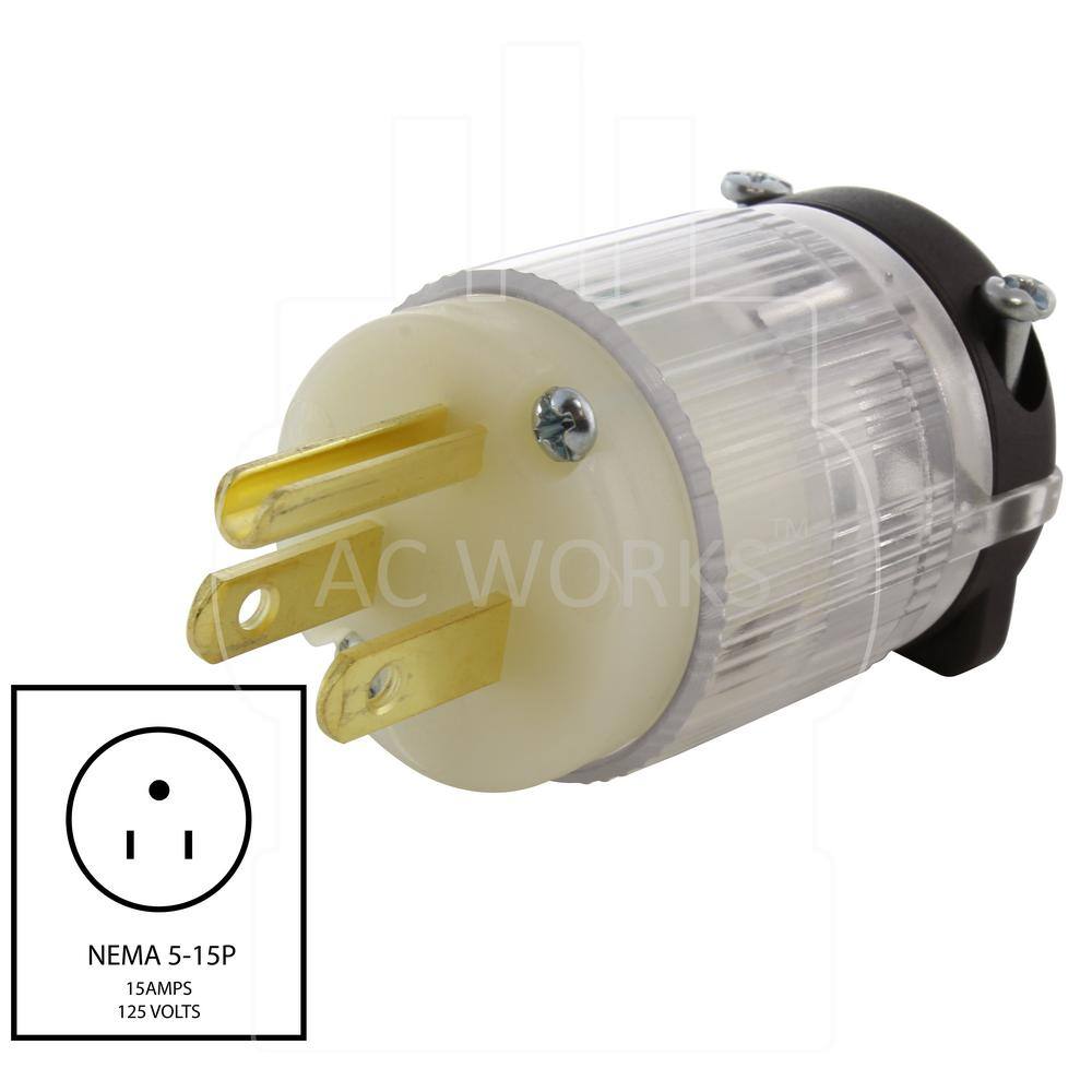 AC WORKS 15 Amp 125-Volt NEMA 5-15P 3-Prong Household Male Plug With Power Indicator AS515PL