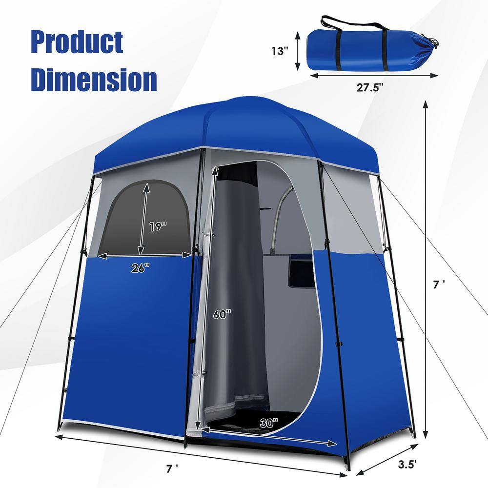 Costway Double-Room Blue Camping Shower Toilet Tent with Floor Oversize Portable Storage Bag GP11664BL