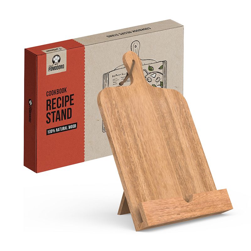 Chef Pomodoro Classic Cookbook Recipe Stand， 100% Natural Wood， Fits Ipad Tablets (acacia Wood)