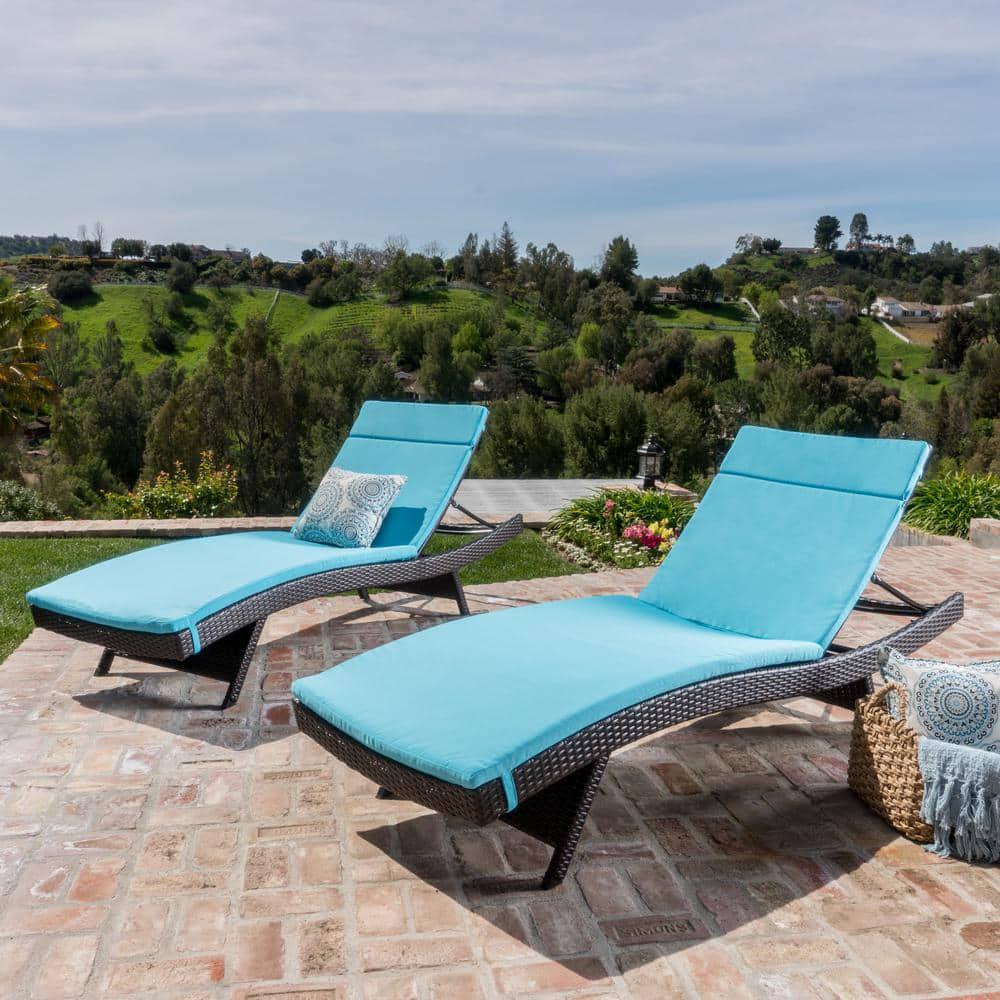 Noble House Salem MultiBrown 4Piece Wicker Outdoor Chaise Lounge with Blue Cushions