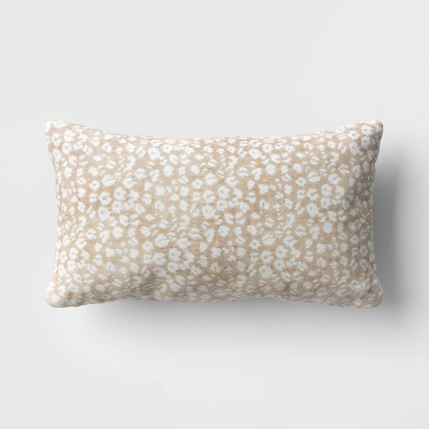 Velvet Jacquard Cheetah Lumbar Throw Pillow Beige