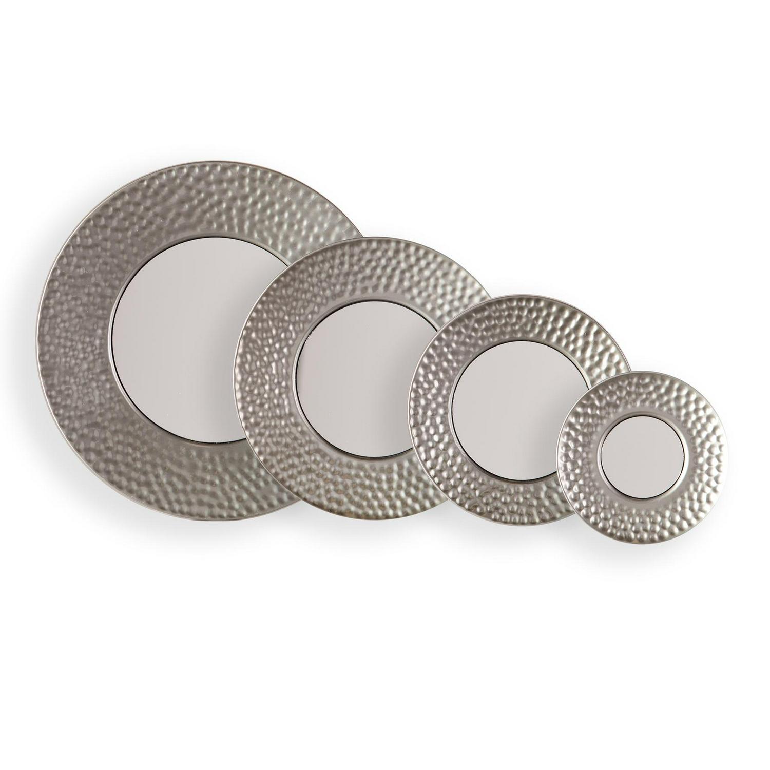 4 Piece Hammered Silver Metal Decorative Round Mirror Set， Cirque by Southern Enterprise