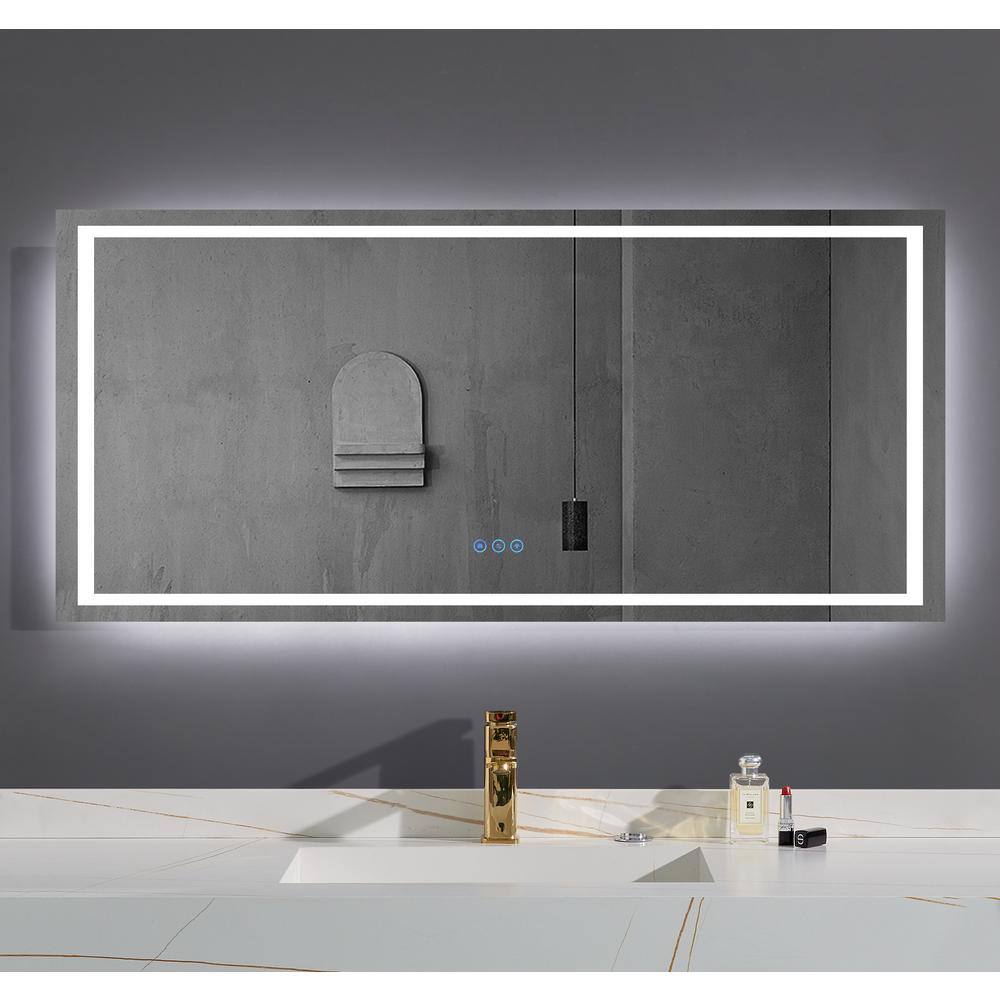 INSTER Luminous 72 in. W x 36 in. H Rectangular Frameless LED Mirror Dimmable Defogging Wall-Mounted Bathroom Vanity Mirror WSHDRMMR0040