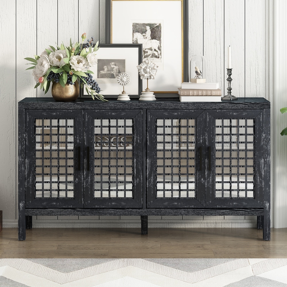 Retro Mirrored Sideboard with Closed Grain Pattern for Dining Room