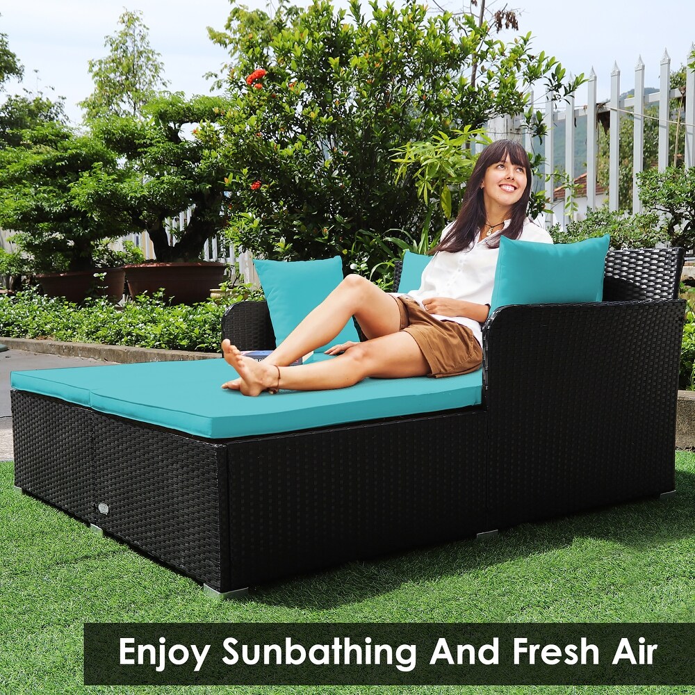 Costway Outdoor Patio Rattan Daybed Pillows Cushioned Sofa Furniture   See details