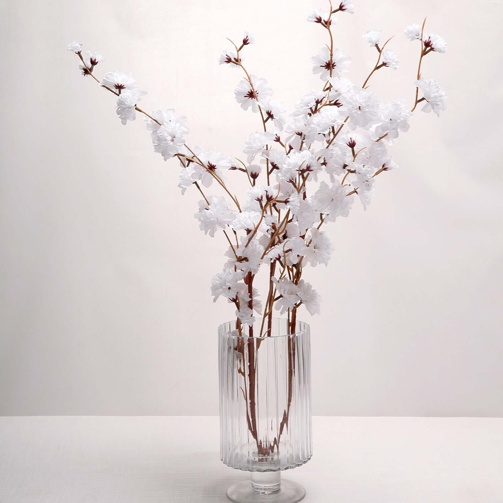 2 Branches White Artificial Silk Carnation Flower Stems 42