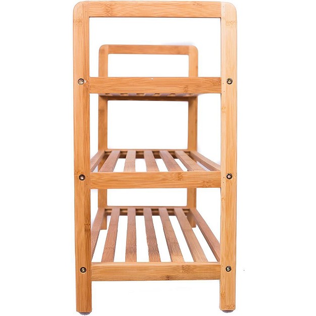 Birdrock Home 3 tier Free Standing Bamboo Shoe Rack With Handles