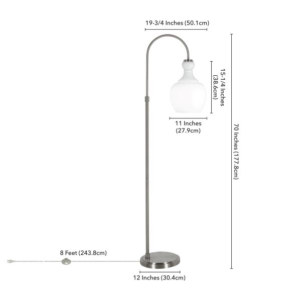 Verona Arc Floor Lamp with Glass Shade in Brushed Nickel/White Milk