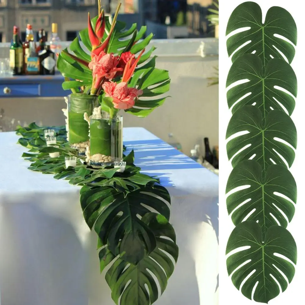 Hot Sell Decoration 12pcs/set Green Large Leaves Turtle Leaf Artificial Leaves for Indoor And Outdoor Ball Party Decorations