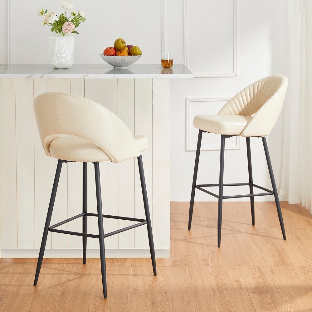 Glitzhome Modern Quilted Leatherette Tapered Legs Bar Stools Set of 4