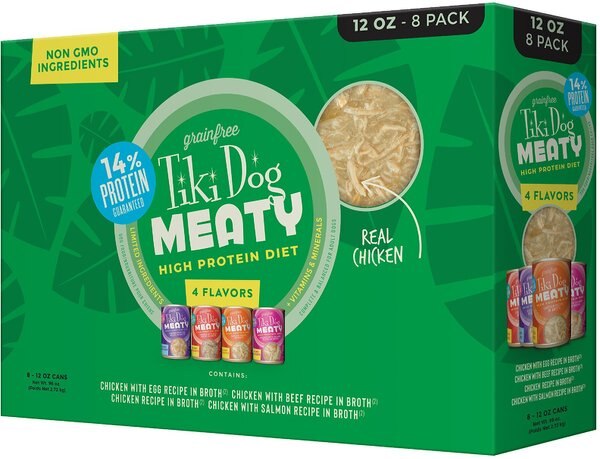 Tiki Dog Meaty Variety Pack Grain-Free Shredded Boxed Wet Dog Food， 12-oz， case of 8