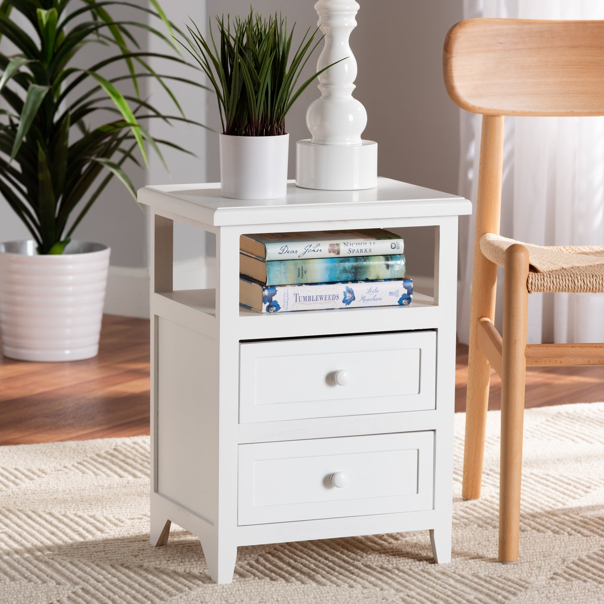 Baxton Studio Karsen Modern and Contemporary White Finished Wood 2-Drawer Nightstand