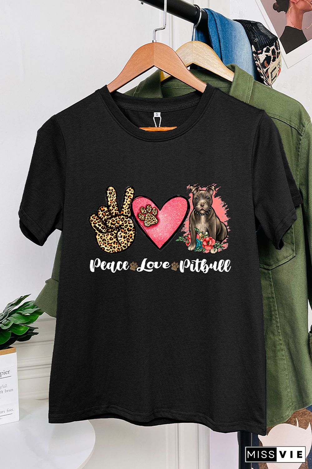 Peace Love Pitbull Short Sleeve Graphic Tee Wholesale