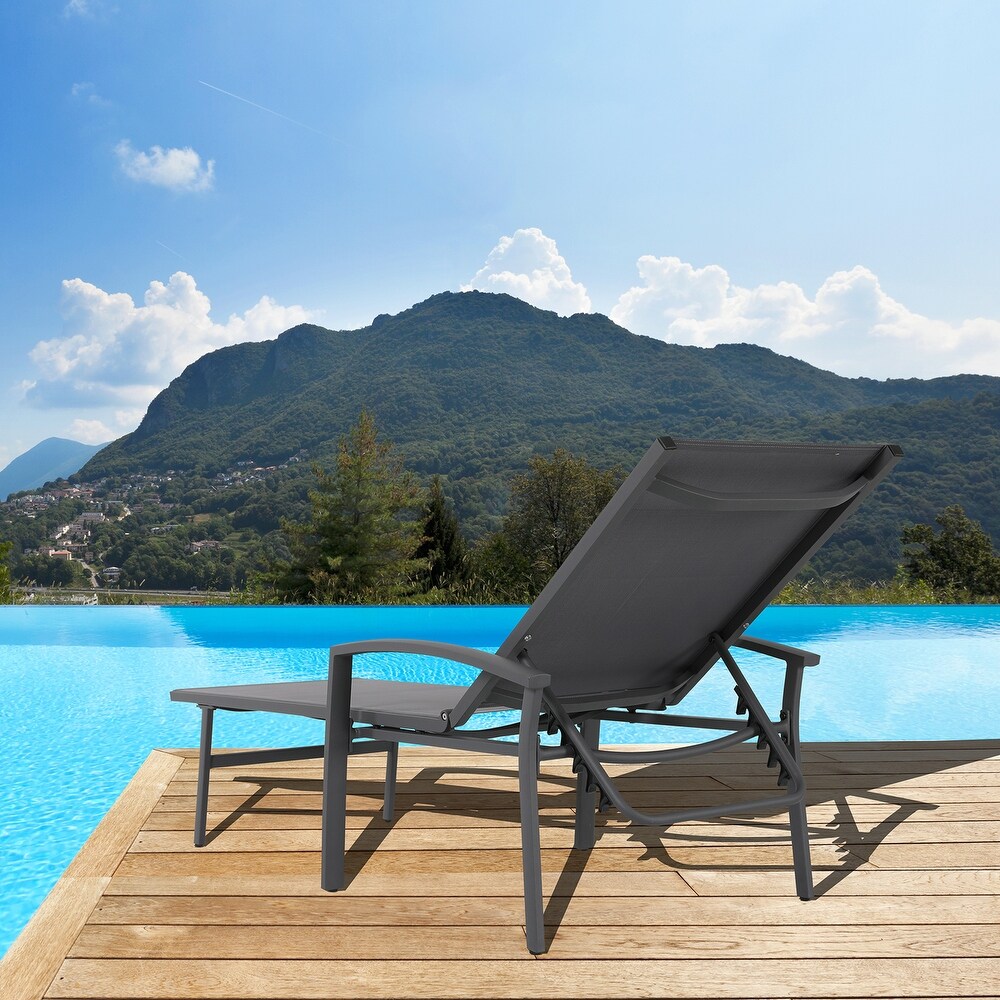NUU GARDEN Outdoor Textilene Cape Coral Mesh Single Chaise Lounge in White/Grey