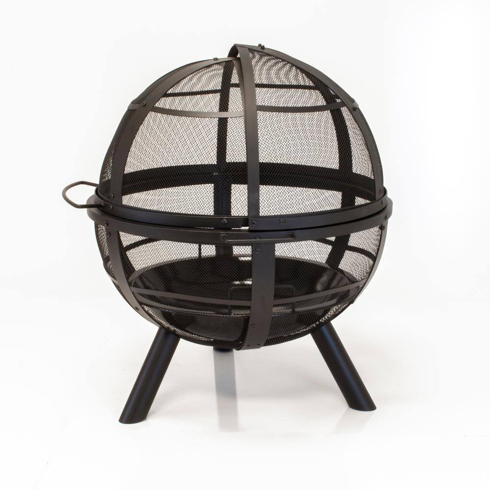 35 in. H Outdoor Steel Black Fire Pit with Spherical Spark Screen 5510