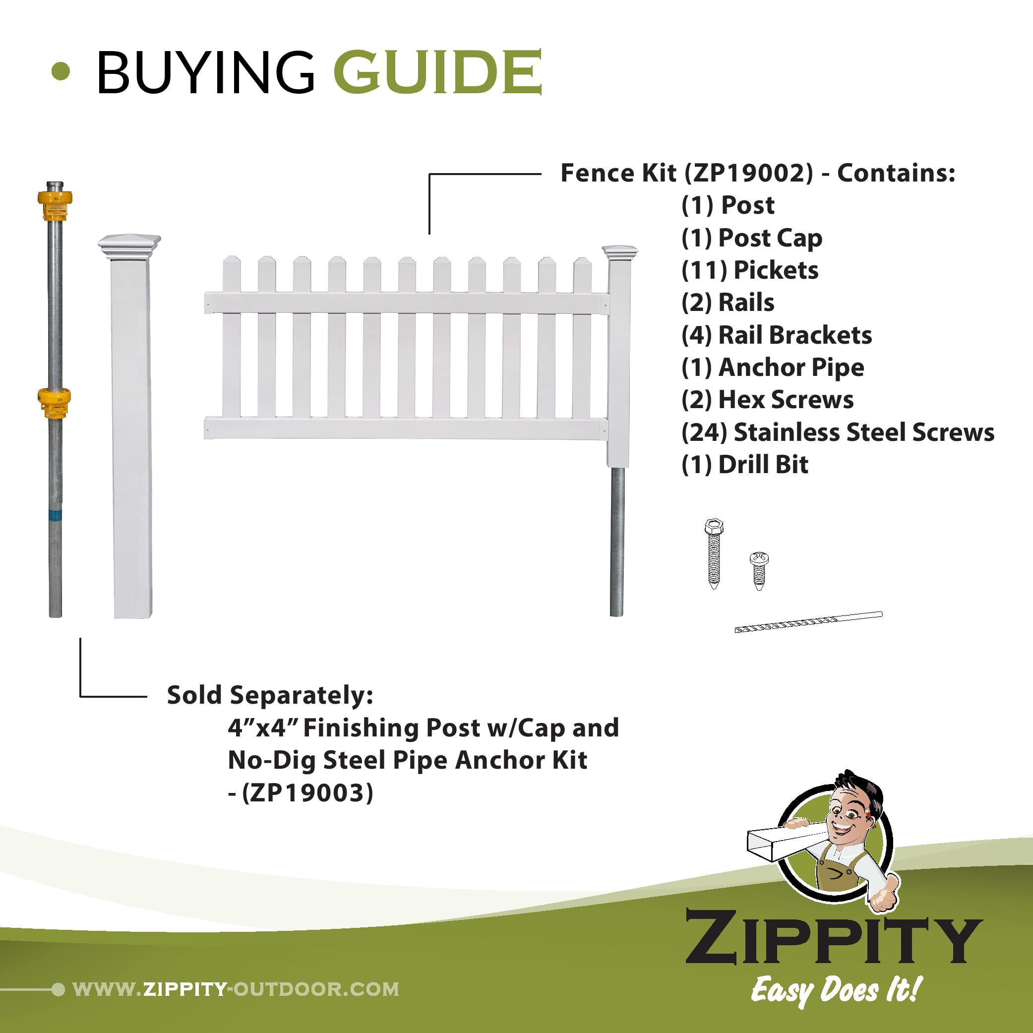 Zippity Outdoor Products Newport Permanent Picket Fence with Post and No-Dig Steel Pipe Anchor (3ft x 6ft)