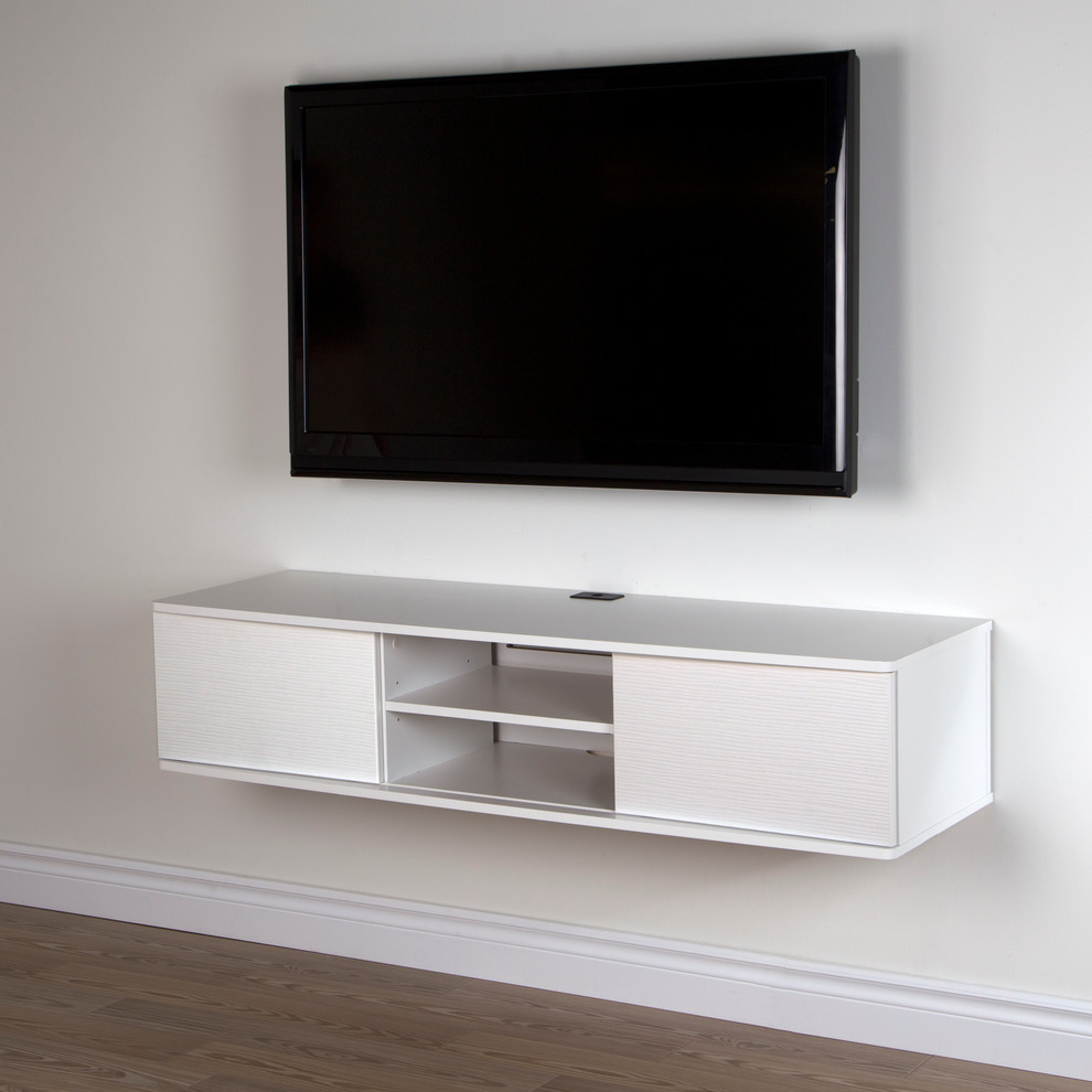 South Shore Agora 56 Wide Wall Mounted Media Console  Pure White   Contemporary   Entertainment Centers And Tv Stands   by South Shore Furniture  Houzz