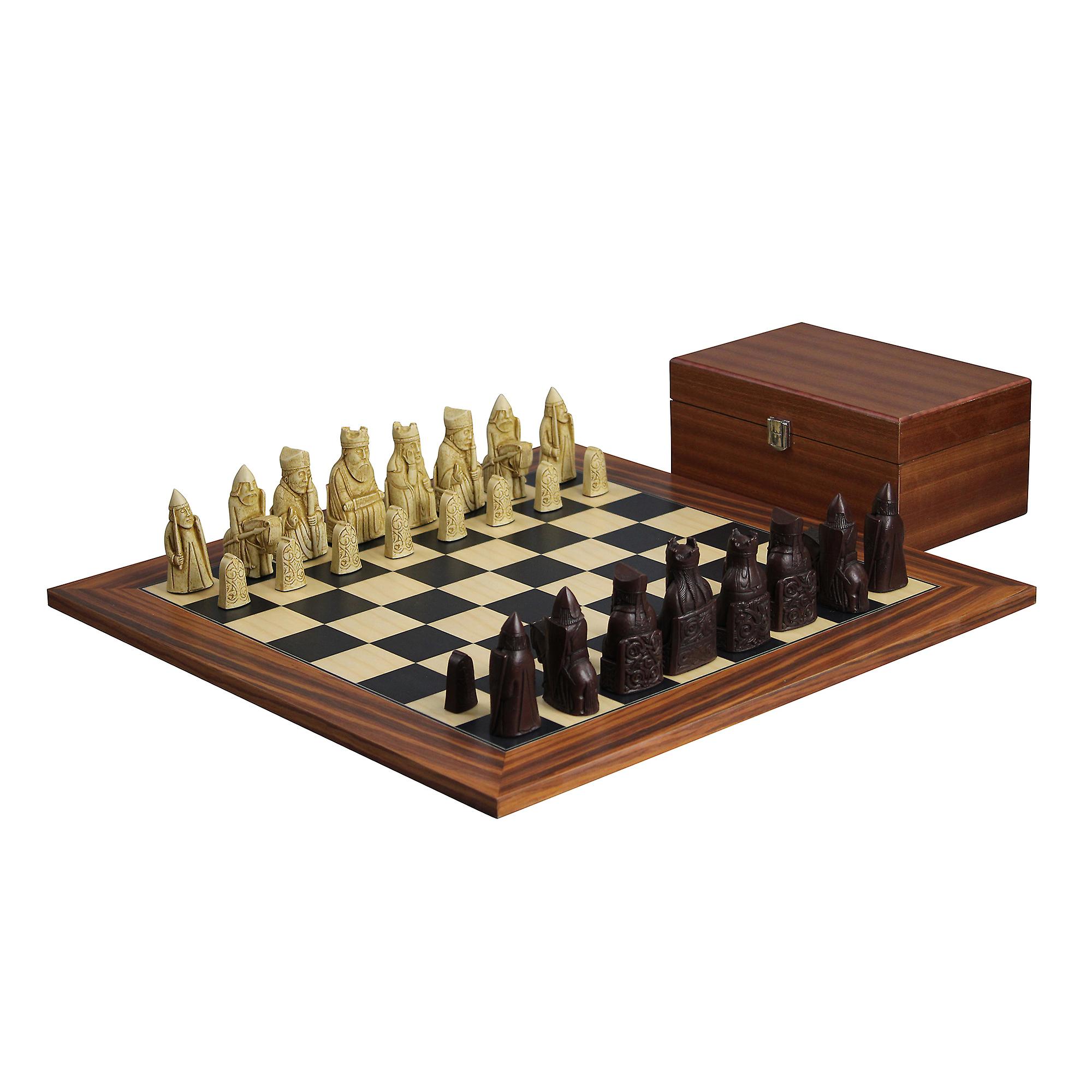 Isle of Lewis I Ivory  Brown Resin Chess Pieces 3.5 Inch With Palisander Chess Board 20 Inch