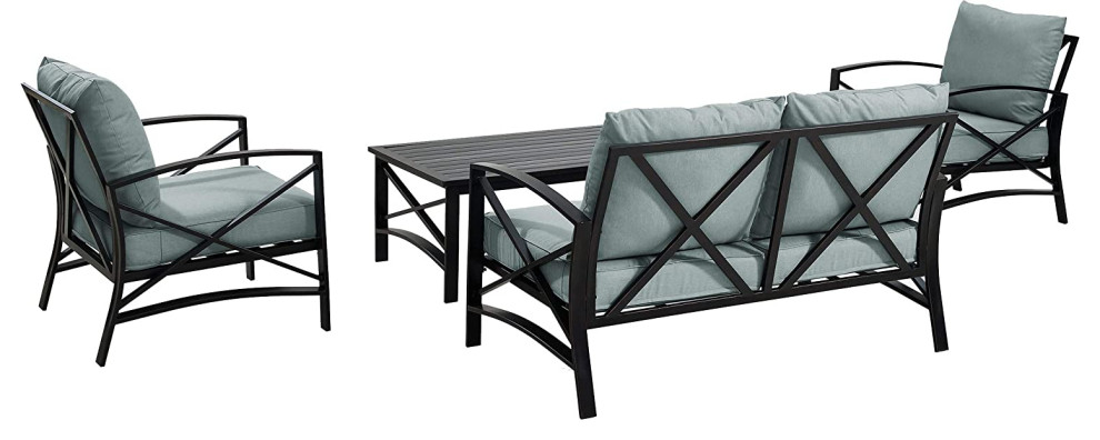 4 Pieces Patio Set   Weather Metal Frame With X Accents   Transitional   Outdoor Lounge Sets   by Decor Love  Houzz