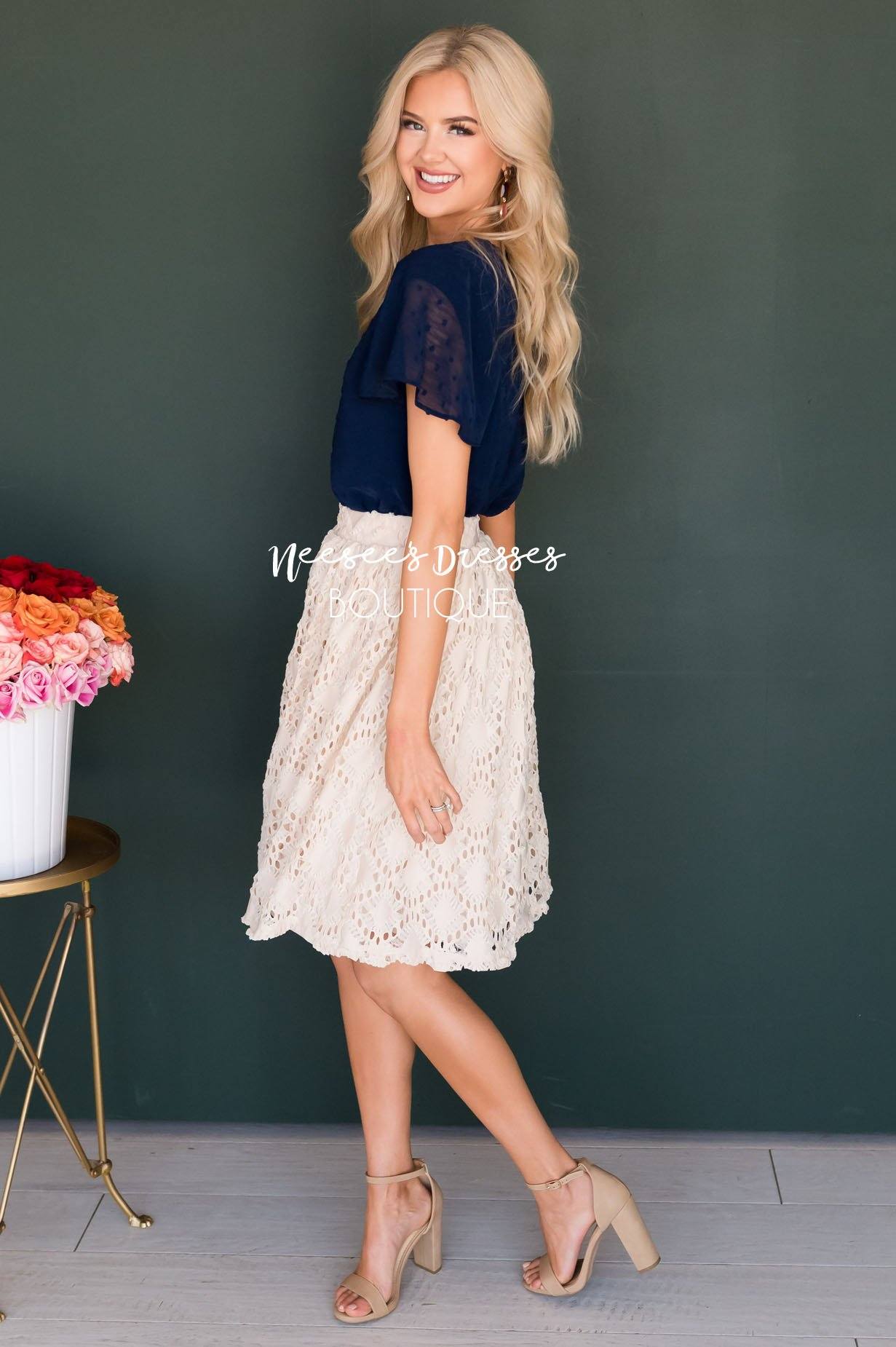 Cream Textured Aline Skirt