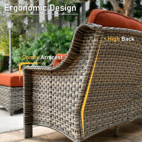 HOOOWOOO 5piece Patio Wicker Furniture Conversation Set with Swivel Chair and Coffee Table