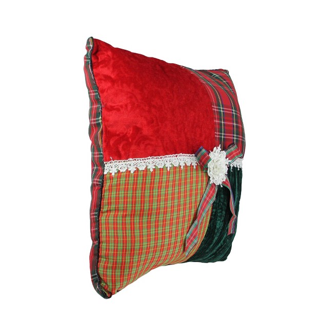 Red And Green Plaid Square Christmas Throw Pillow