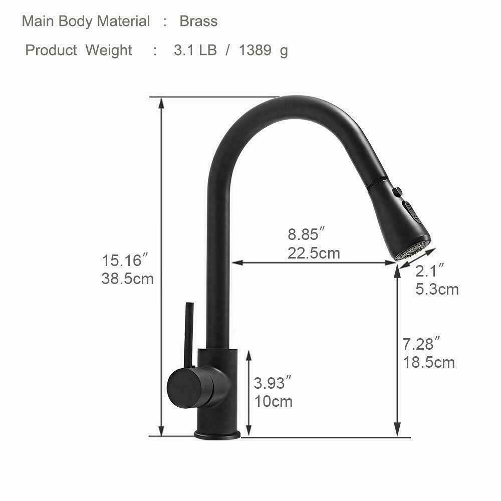 Senlesen Matte Black Kitchen Sink Faucet Pull Out Sprayer 360 Rotation with Cover