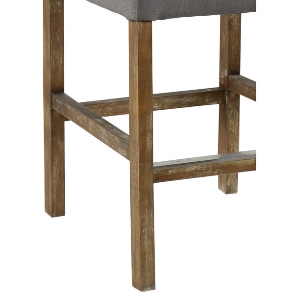 Wooden Counter Height Stool with Fabric Padded Seat and Tufted Wing Back， Gray and Brown