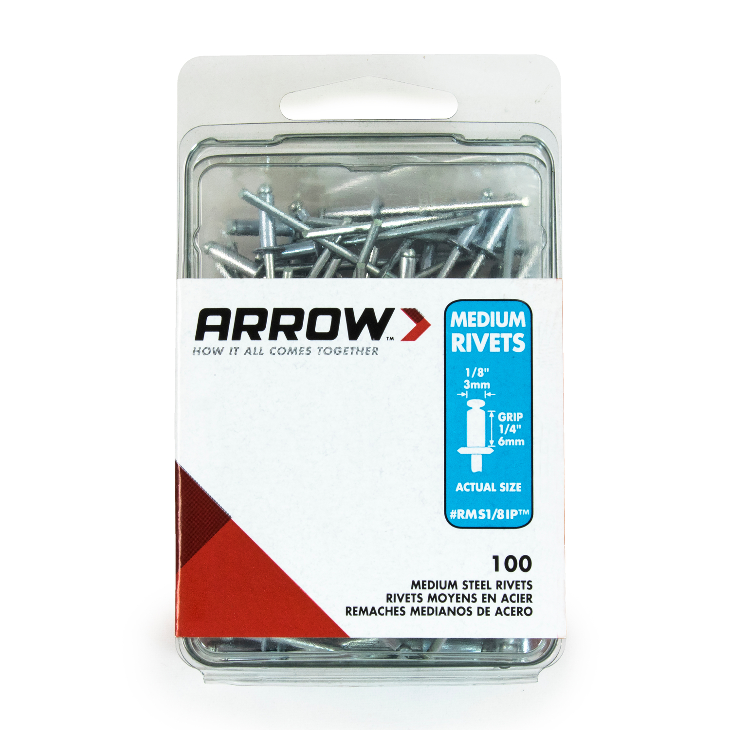 Arrow 1/8 in. D X 1/4 in. Steel Rivets Silver 100 pk