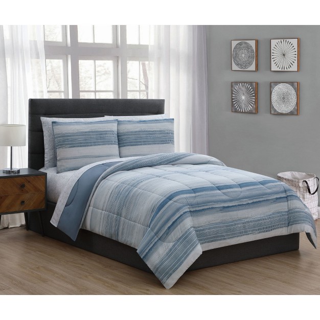 King 7pc Laken Comforter Set Blue Addison Home