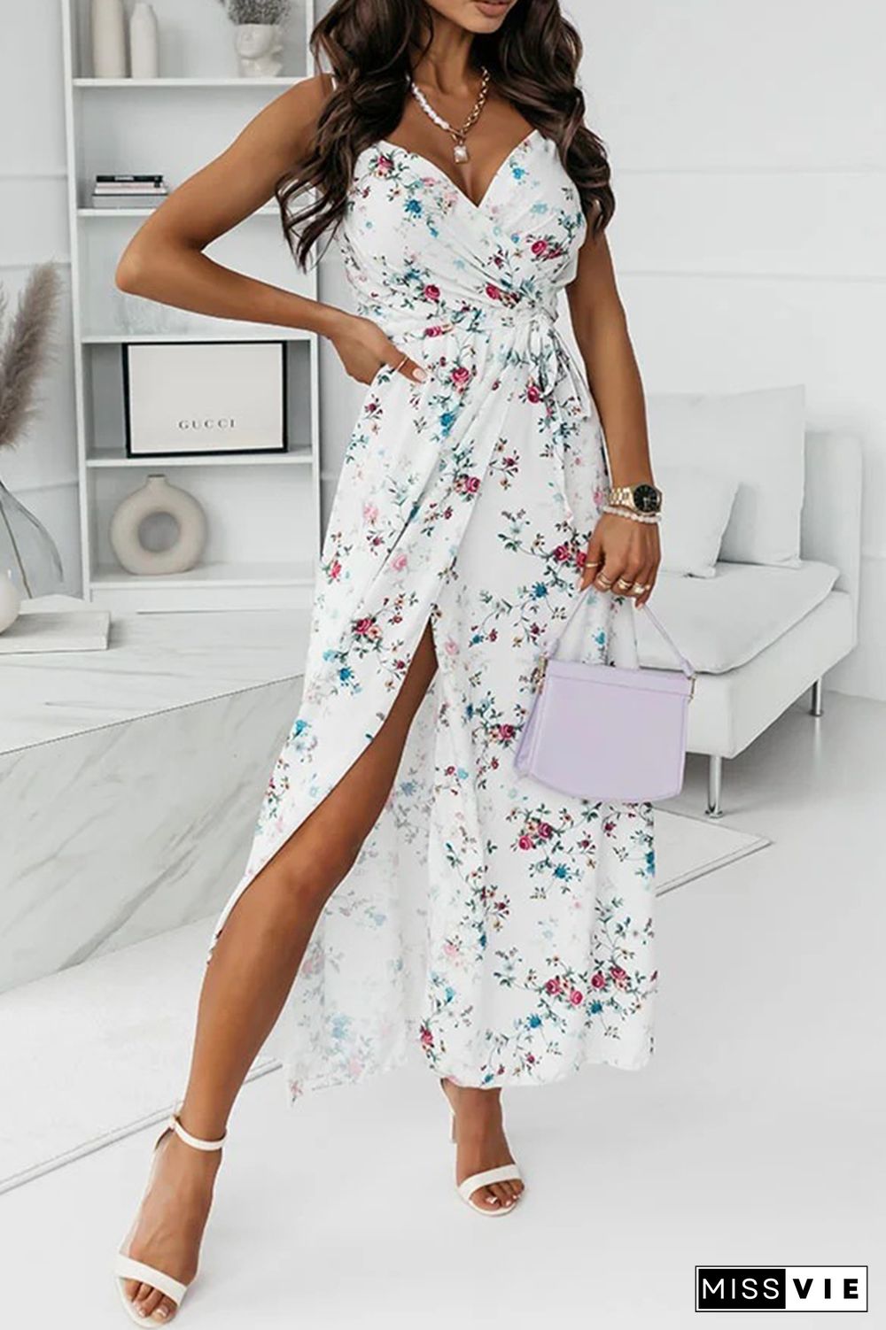 Fashion Elegant Floral Frenulum V Neck Dresses