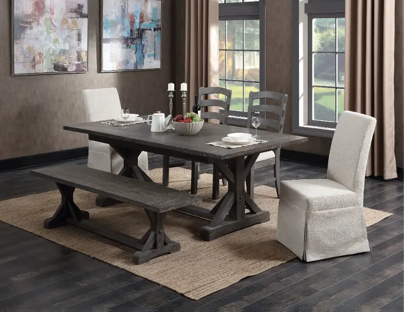 Paladin Charcoal 8 Piece Dining Set with Bench