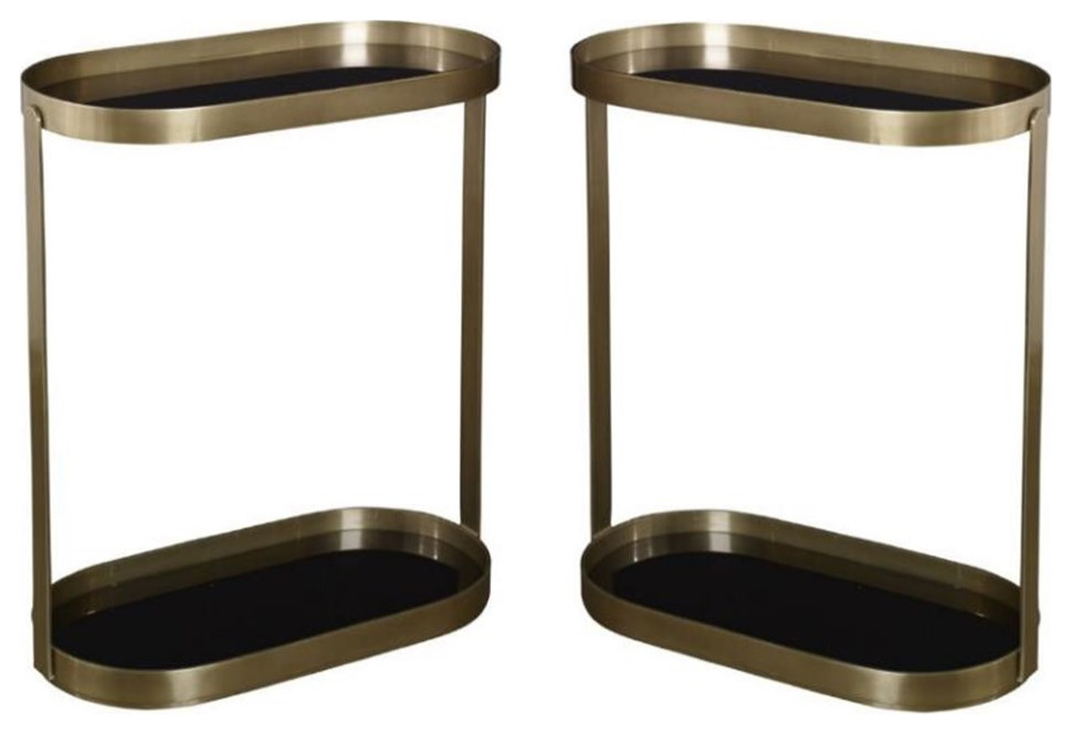 Home Square Metal and Glass Side Table in Antique Gold   Set of 2   Contemporary   Side Tables And End Tables   by Homesquare  Houzz