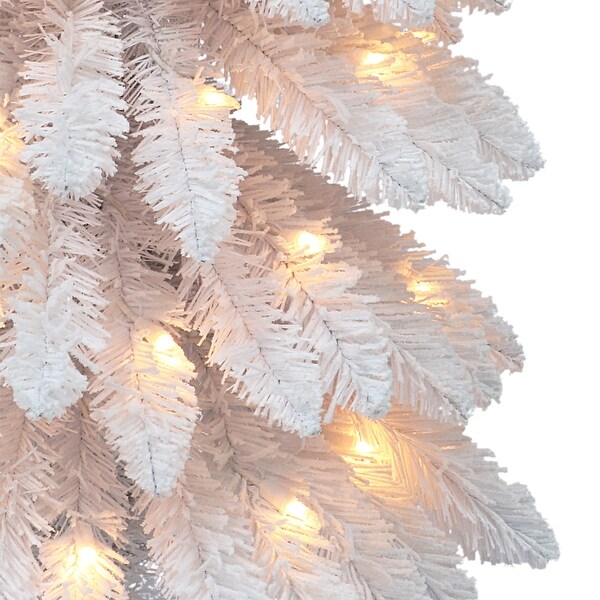 Puleo International 7 ft PreLit Flocked White Artificial Alpine Pencil Tree