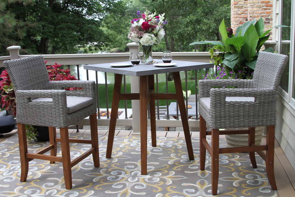 3 Piece Counter Height Sq. Composite With Light Gray Wicker Chairs Set   Tropical   Outdoor Pub And Bistro Sets   by Outdoor Interiors  Houzz